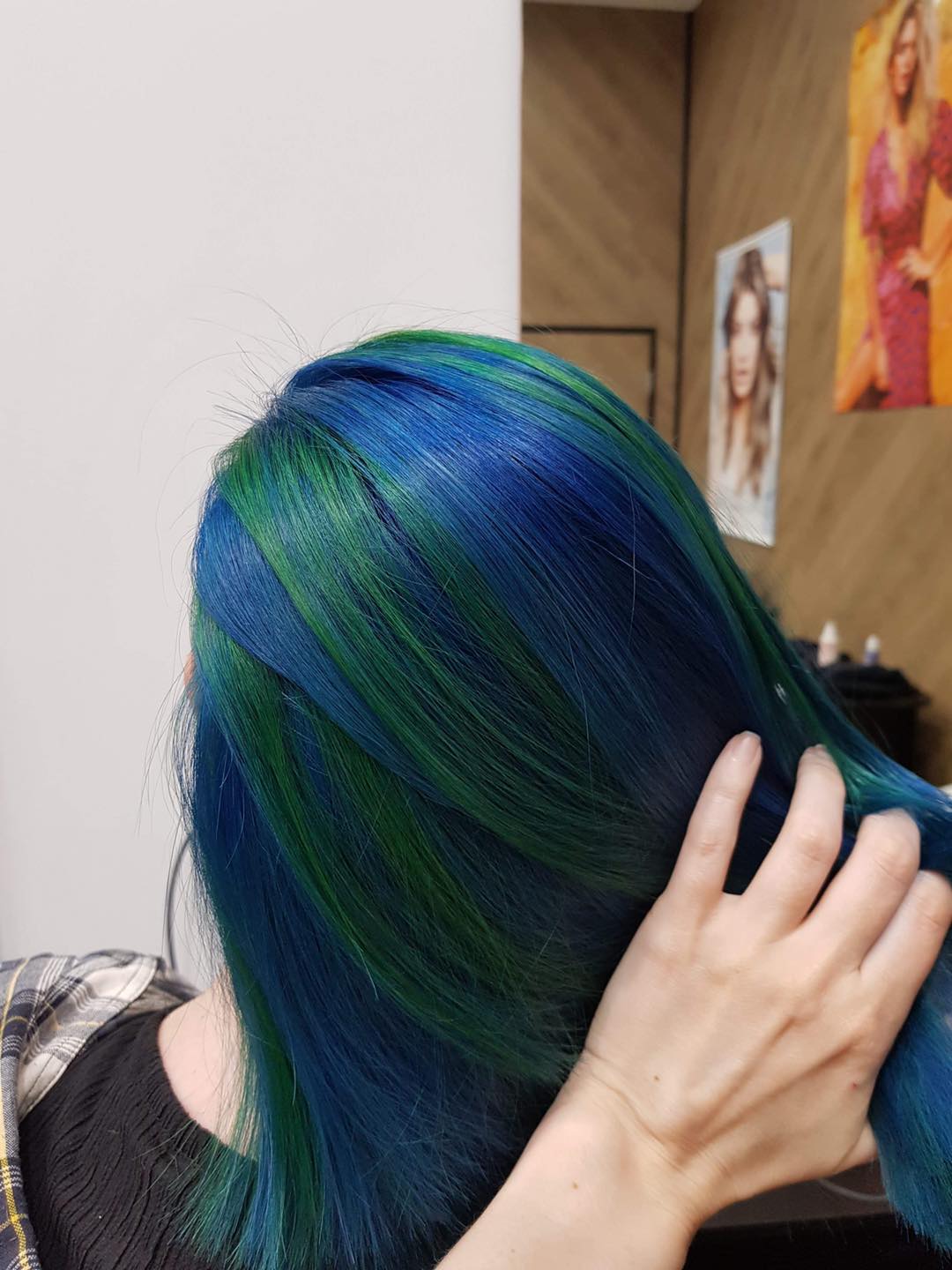 Blue With Green Coloured Hair — Hair Salon in Vincentia, NSW