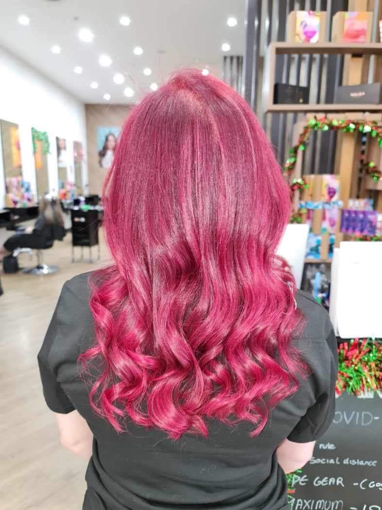 Bright Pink Coloured and Styled Hair — Hair Salon in Vincentia, NSW