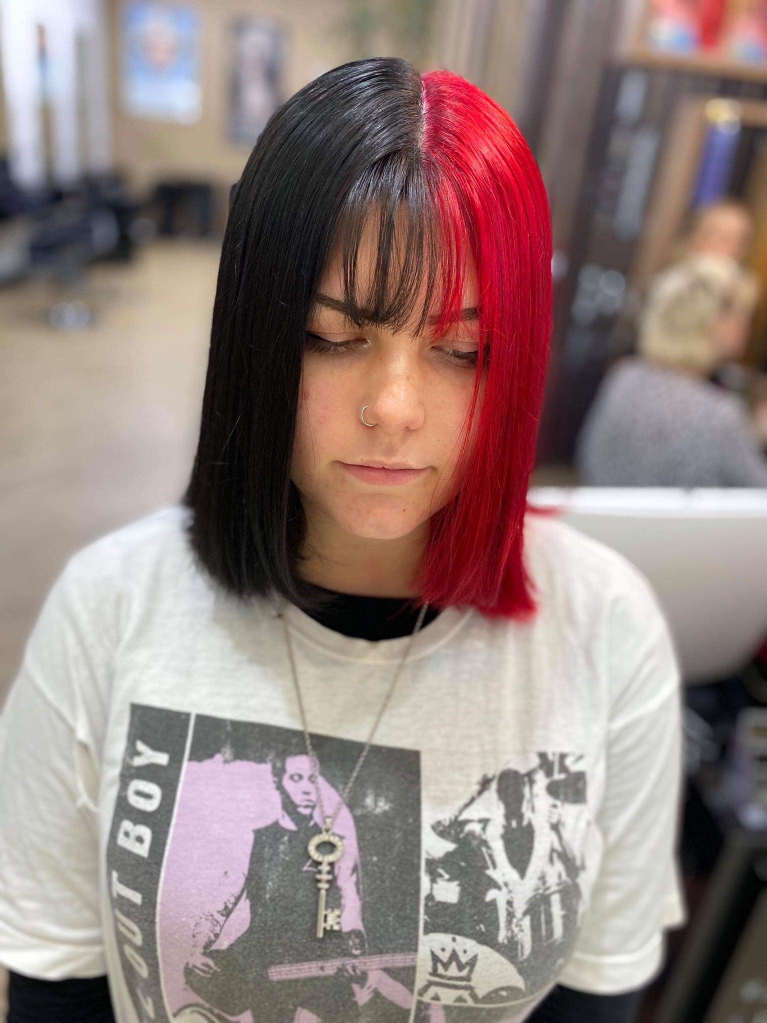 Hair with Black and Neon Red Hair — Hair Salon in Vincentia, NSW