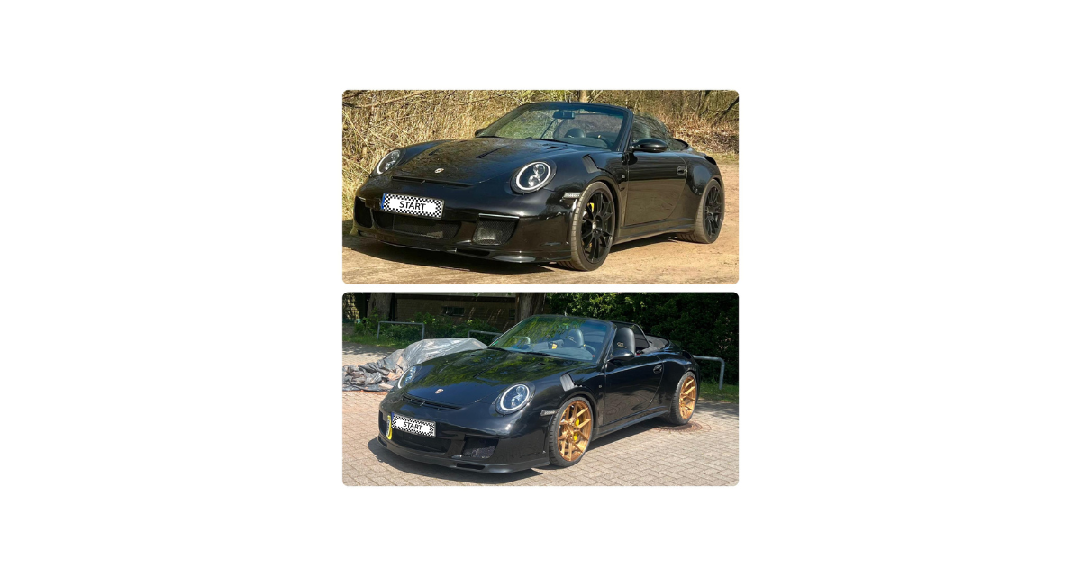 Zwei schwarze Porsche 911: ein Cabrio, ein Coupé; beide mit dunkler Lackierung und individueller Ausstattung.