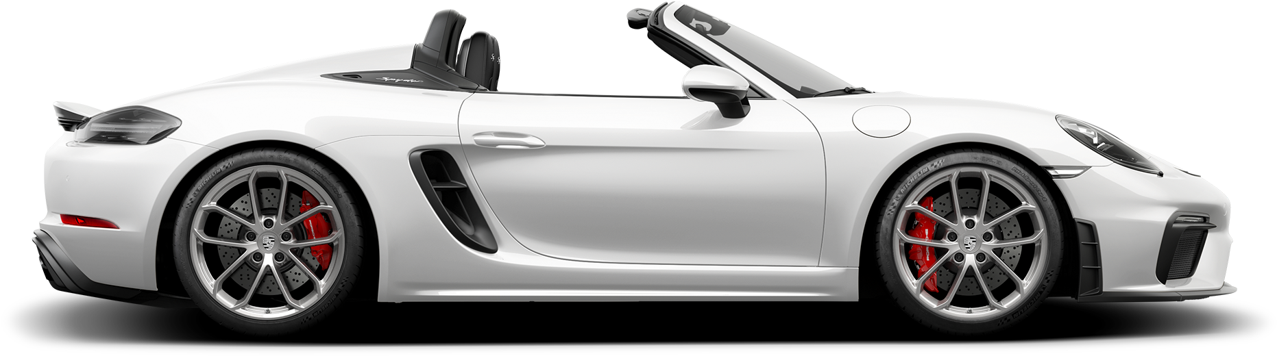 Ein weißer Porsche mit Cabrioverdeck auf weißem Hintergrund.