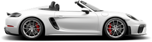 Ein weißer Porsche mit Cabrioverdeck auf weißem Hintergrund.