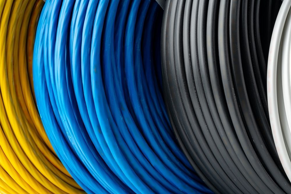 A close up of three different colored wires stacked on top of each other.