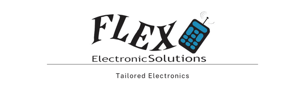 a logo for flex electronic solutions with a cell phone on it