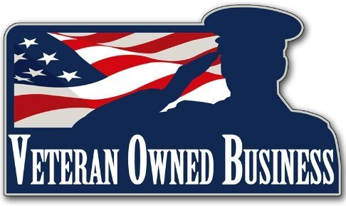 a veteran owned business logo with an american flag