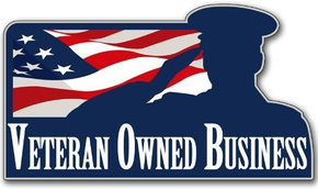 a veteran owned business logo with an american flag