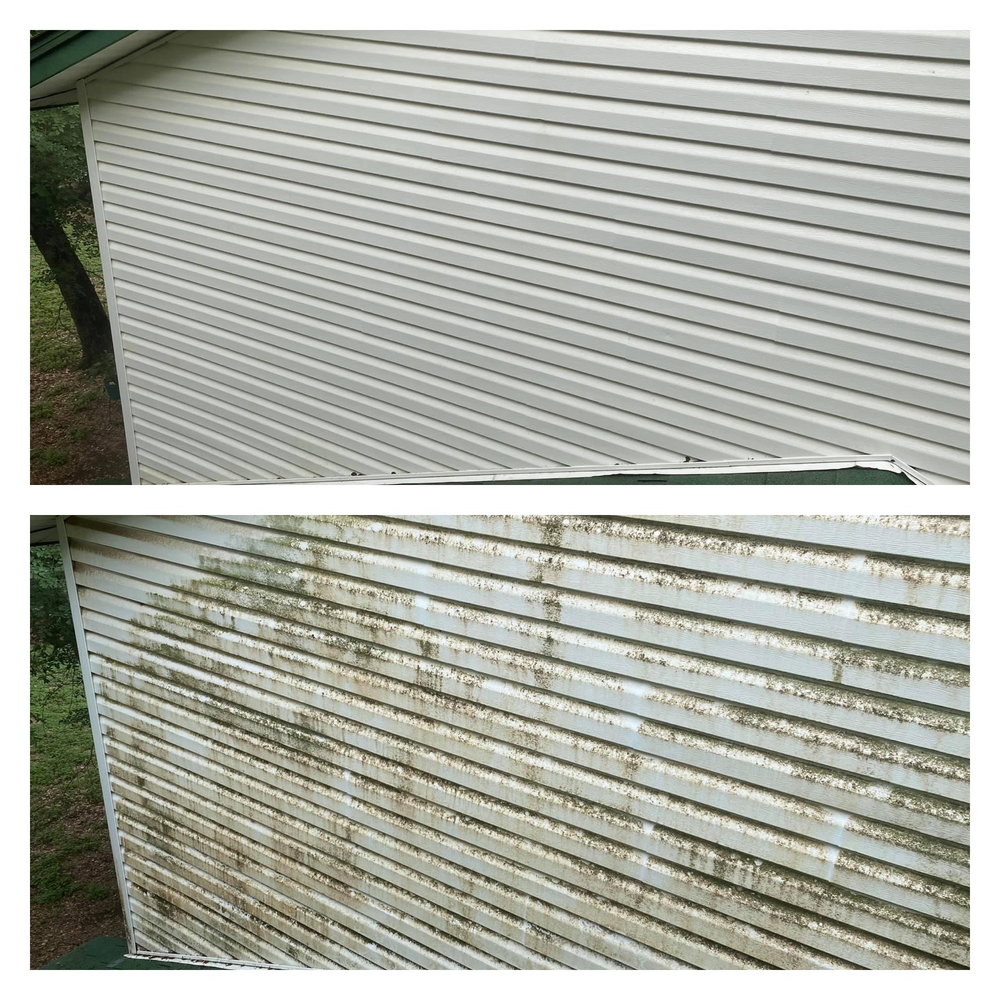 Before and After House Siding Being Cleaned | Buda, TX | Texas Roots Property Care