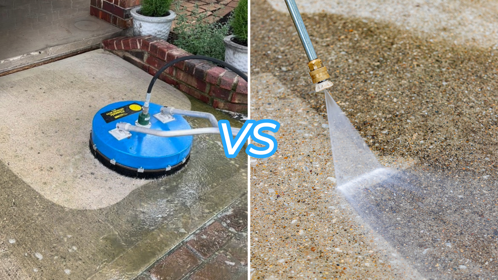 Before and After Pressure Washer Cleaning Sidewalk | Buda, TX | Texas Roots Property Care