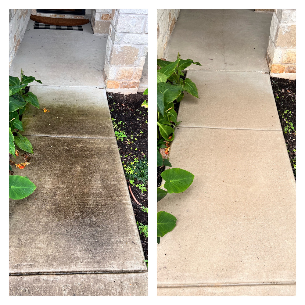Before and After Concrete Walkway | Buda, TX | Texas Roots Property Care