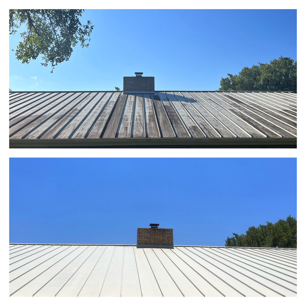 Before and After Roof with Chimney | Buda, TX | Texas Roots Property Care