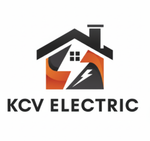 Logo for KCV Electric. House shape with lightning bolt. Orange and black color scheme. Text: KCV ELECTRIC.