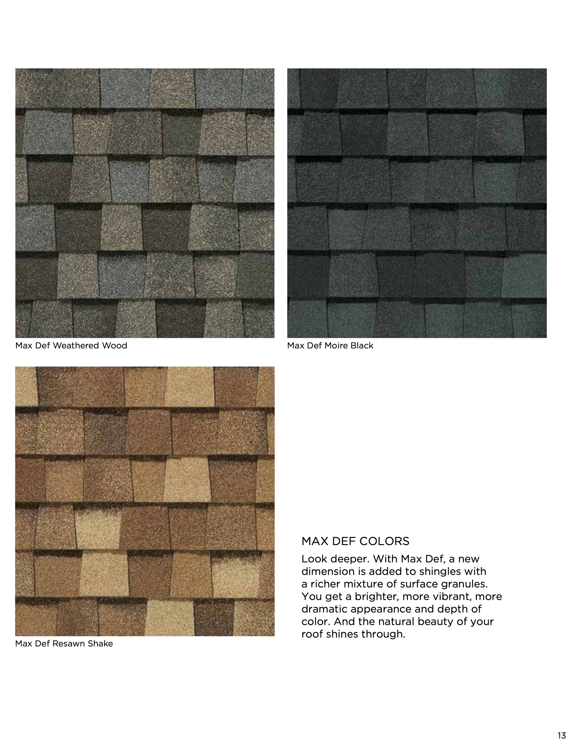 Three different types of shingles are shown on a white background.