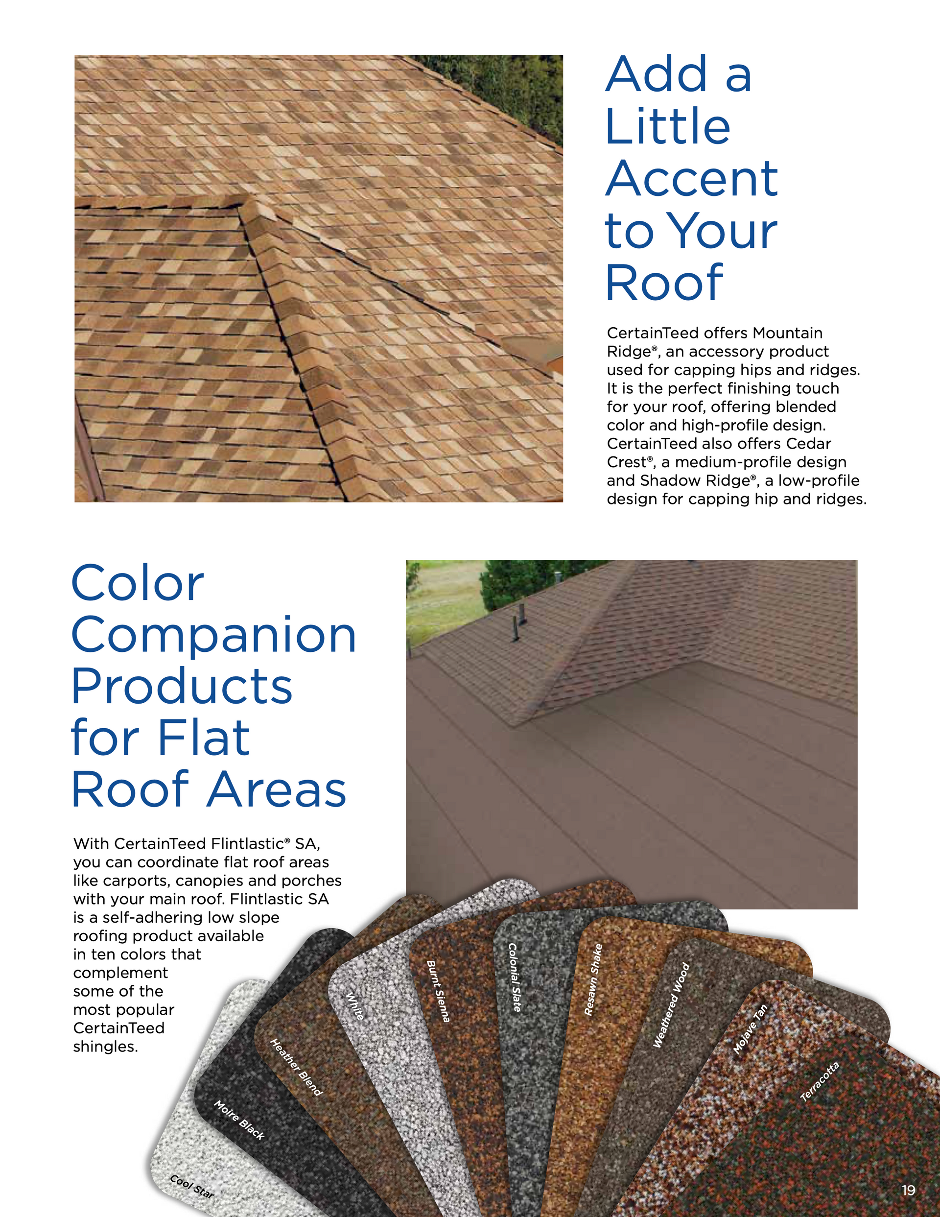 A poster that says add a little accent to your roof color companion products for flat roof areas