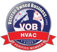 Veteran-owned HVAC business logo with a saluting silhouette, U.S. flag stars, and red banner; 
