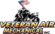 Logo for Veteran Air Mechanical Inc. featuring the Iwo Jima memorial with an American flag, and the company name.