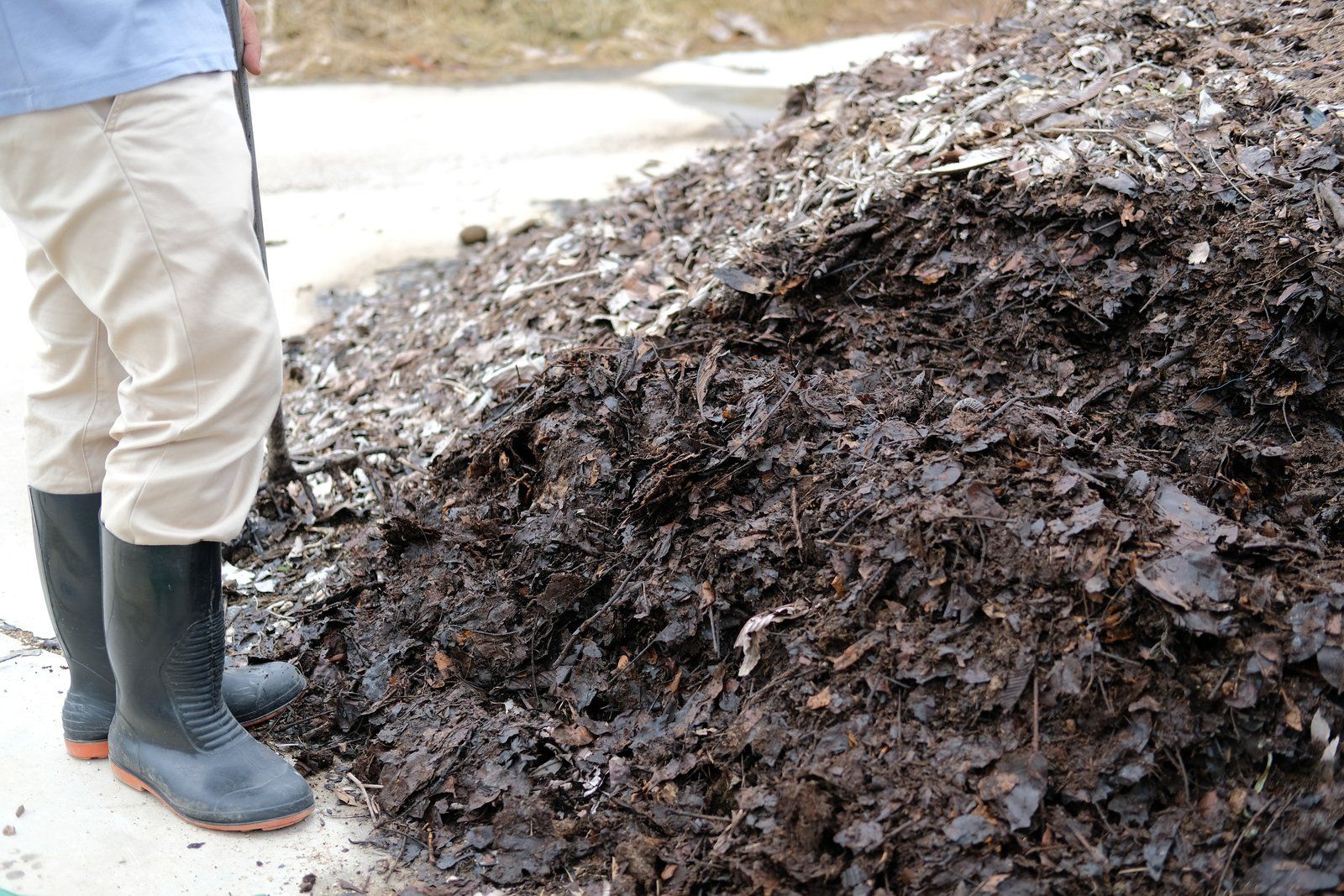 man standing beside the compost