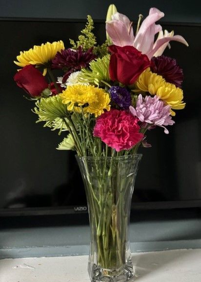 flowers in a clear vase