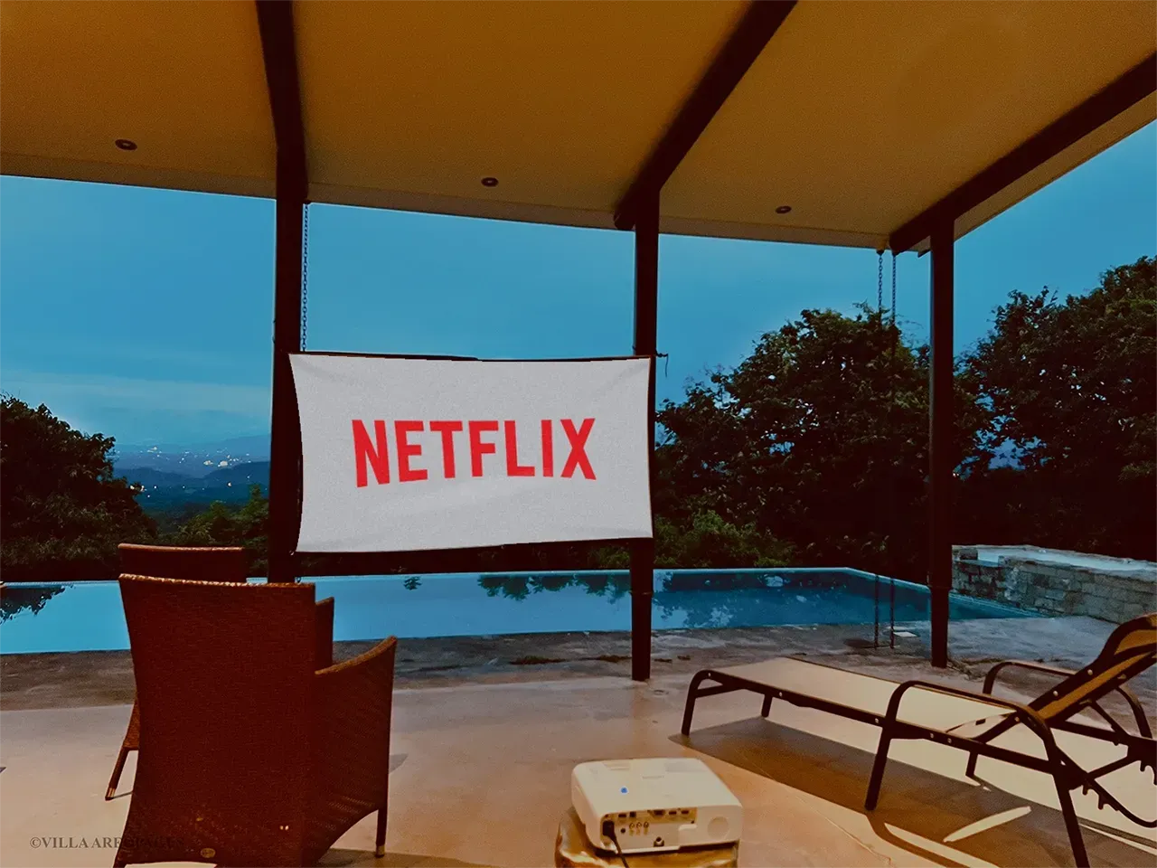 Costa Rica luxury home outdoor movie Netflix, Villa Areopagus