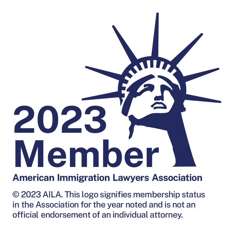 The logo for the american immigration lawyers association shows the statue of liberty.