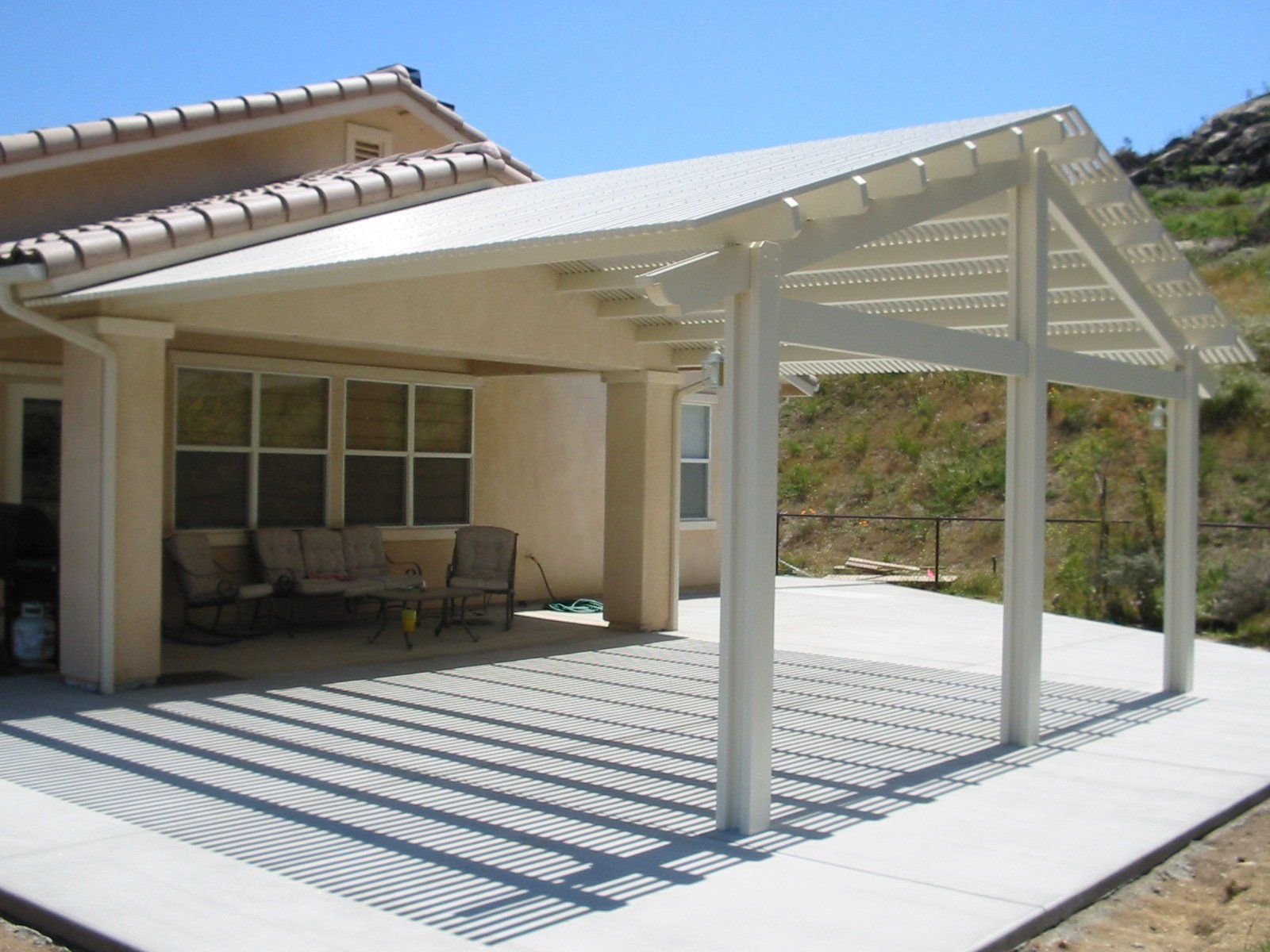 Backyard, white patio cover