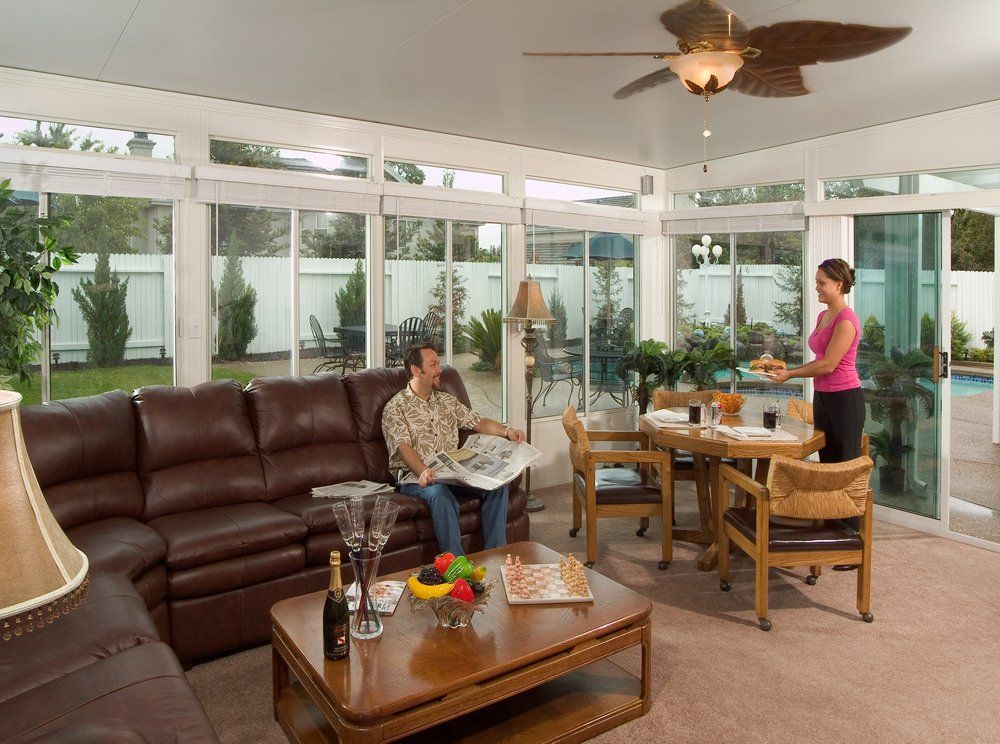 Breakfast room set up in sunroom