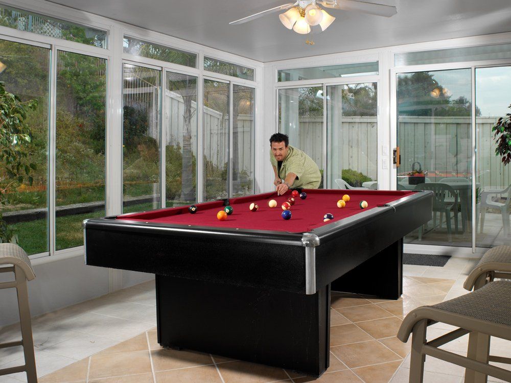 Pool table in sunroom