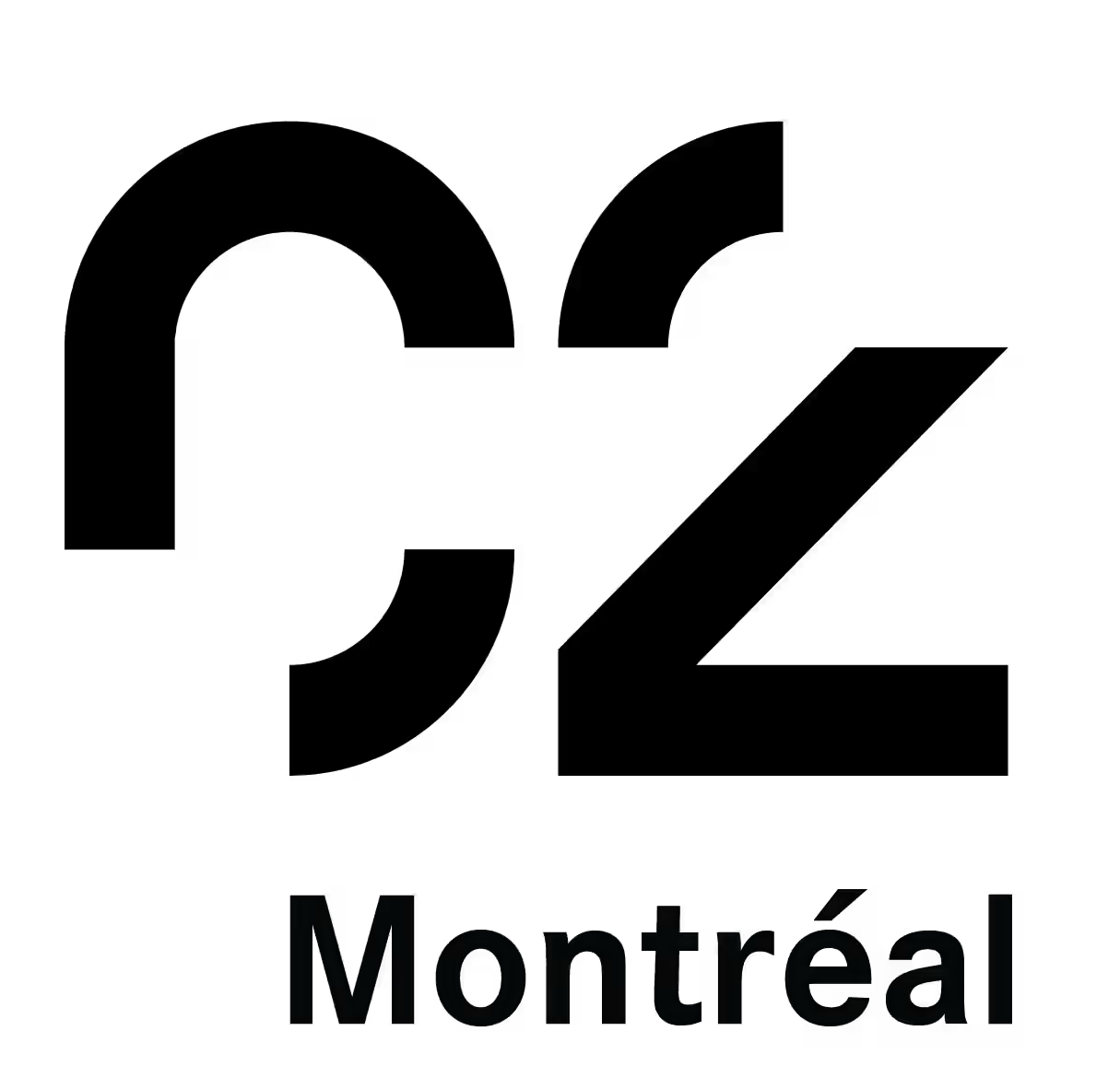Logo pour OZ Montréal, présentant le mot « oz » stylisé en noir avec « Montréal » en dessous.