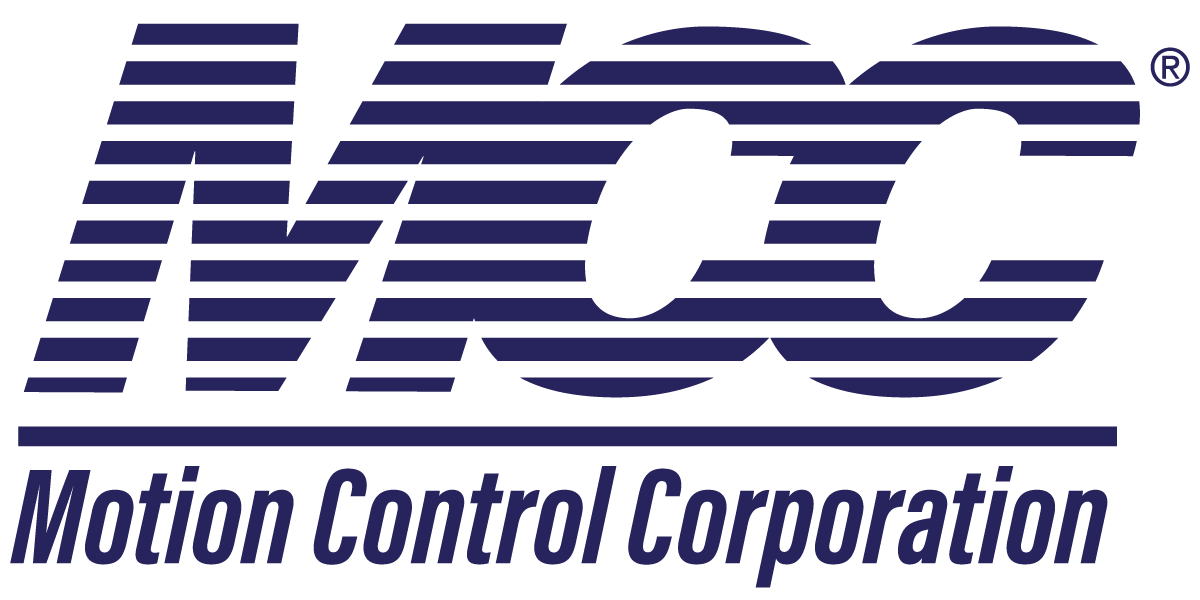 A blue and white logo for the motion control corporation