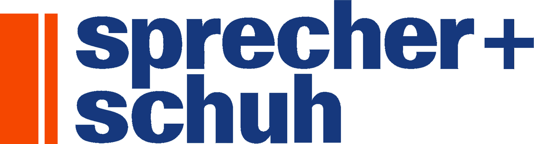 A blue and orange logo for sprecher + schuh