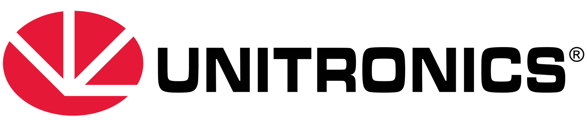 A logo for unitronics with a red arrow pointing down