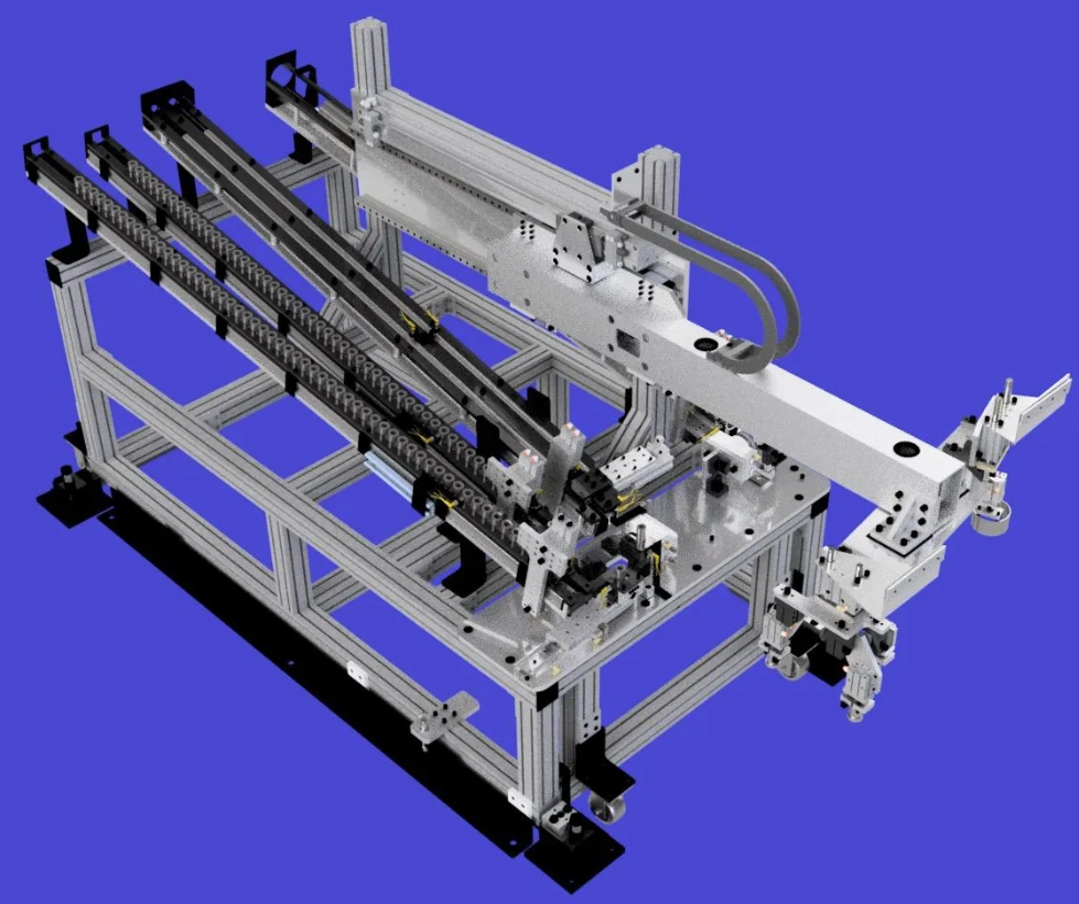 A machine with a blue background is shown in a 3d model