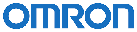 The word omron is written in blue on a white background.