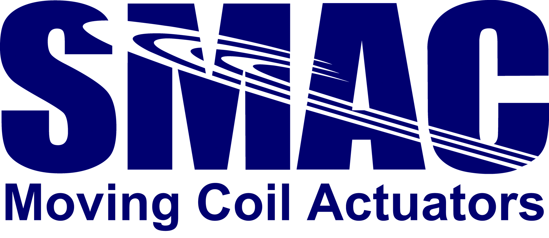 A blue and white logo for smac moving coil actuators