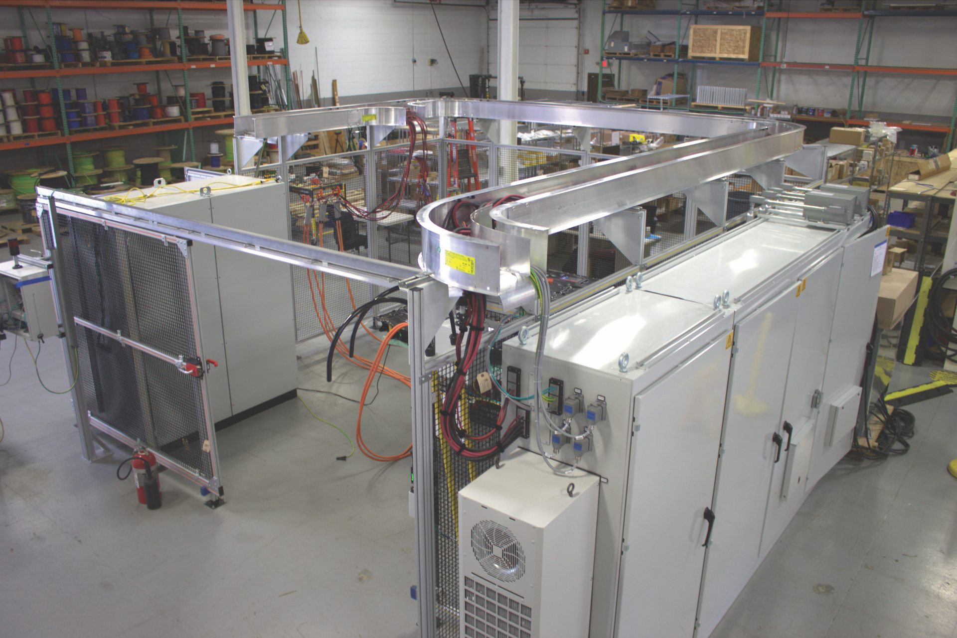 A large machine is being built in a factory.