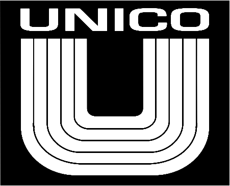 A black and white logo for unico with a white u on a black background.