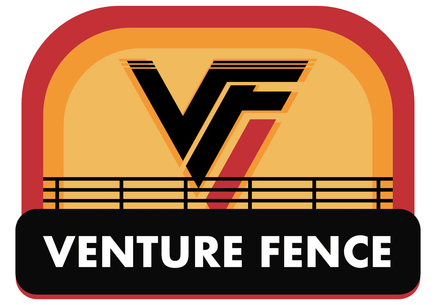 Logo for Venture Fence featuring a black 