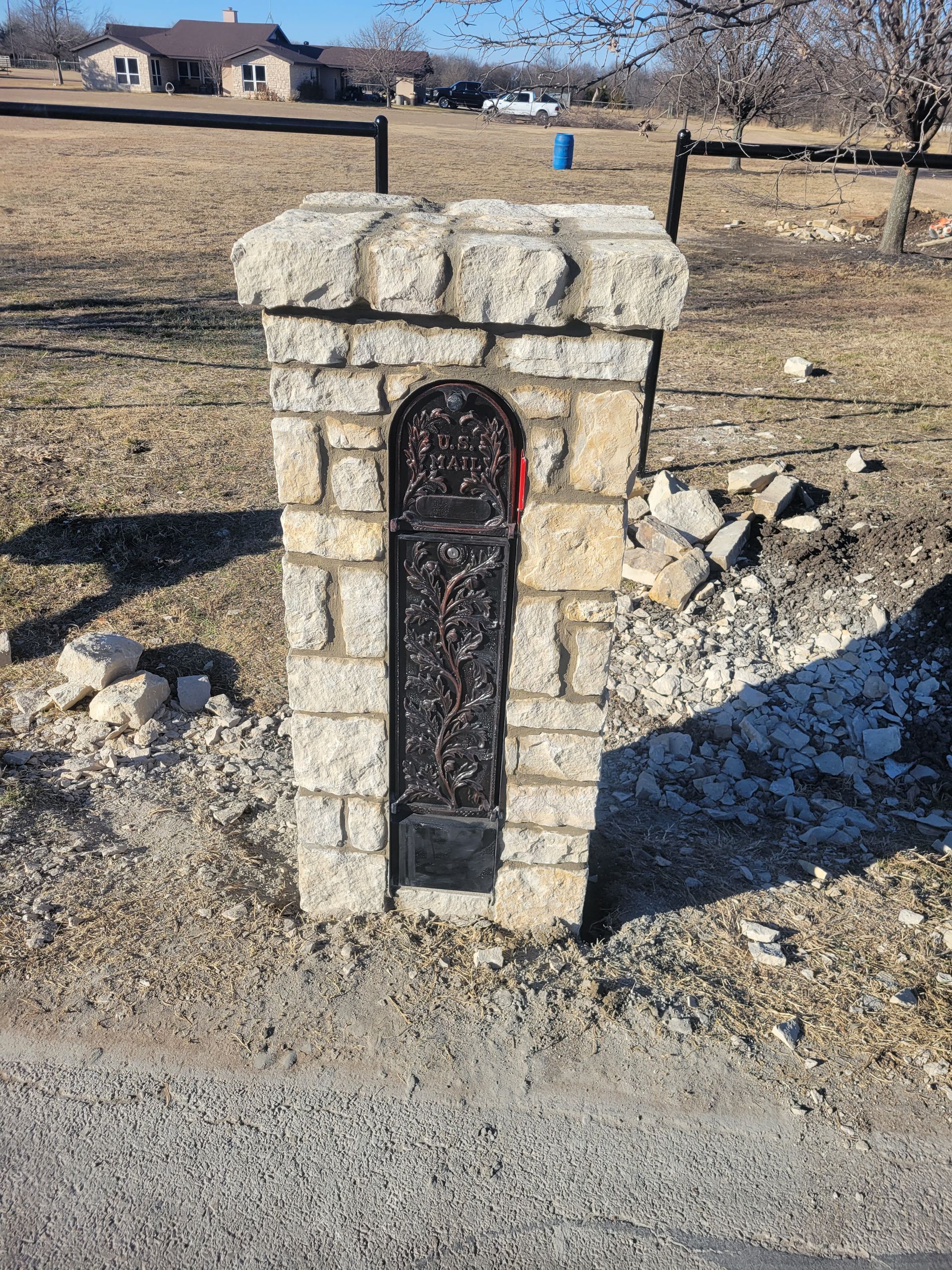 Stone and brick mail box
