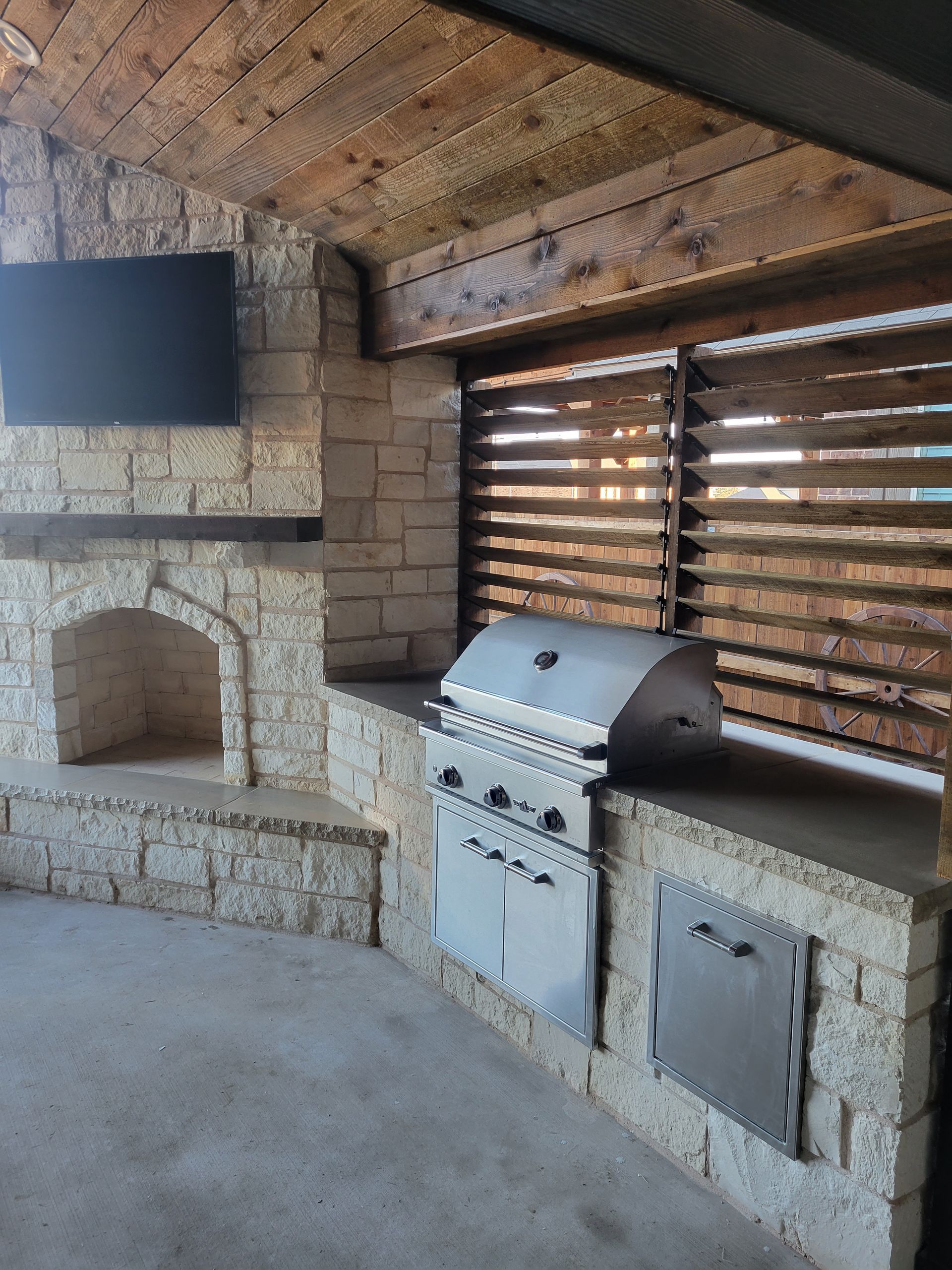 Louvers and stone kitchen