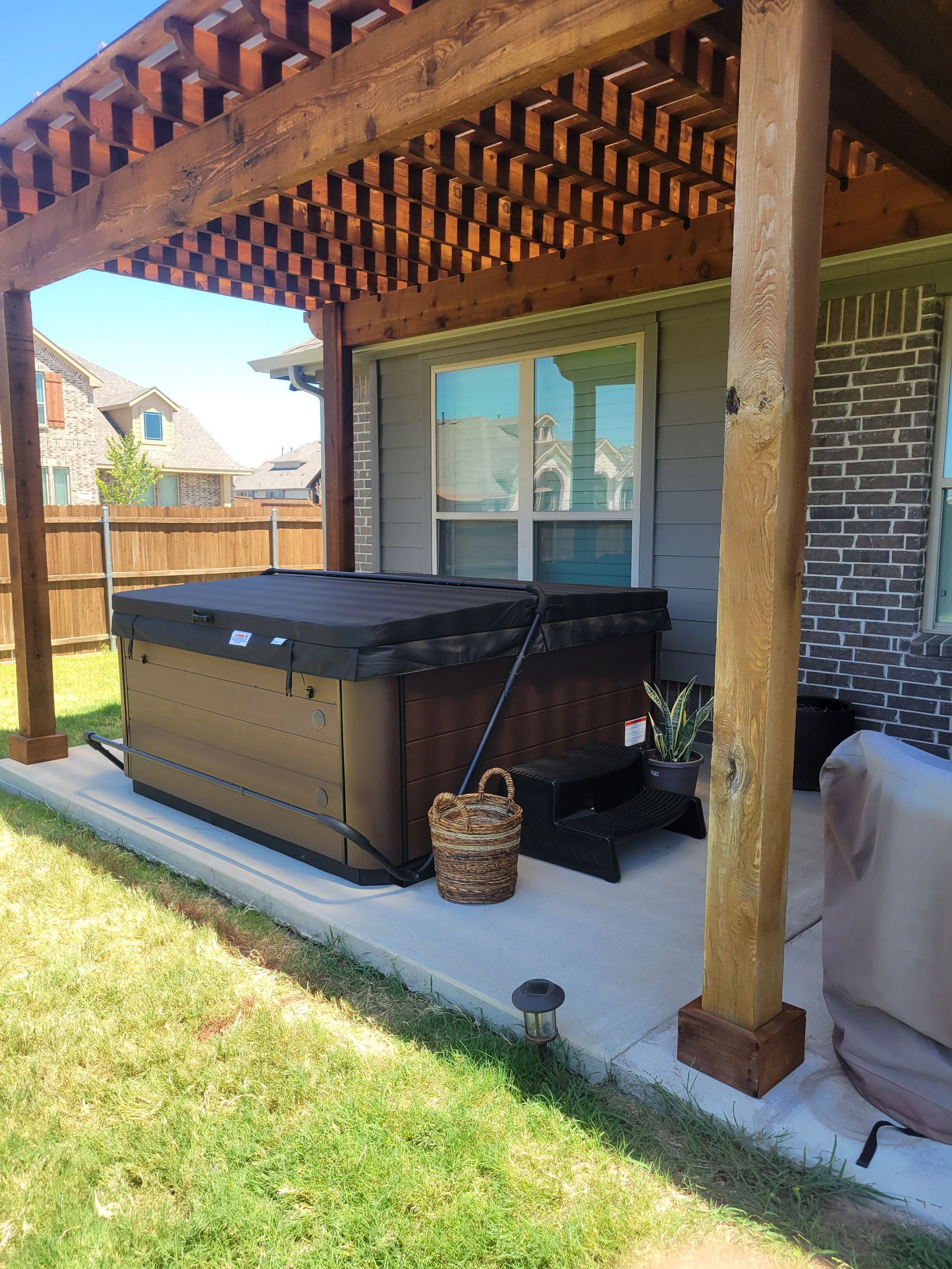 Hot tub and pergola