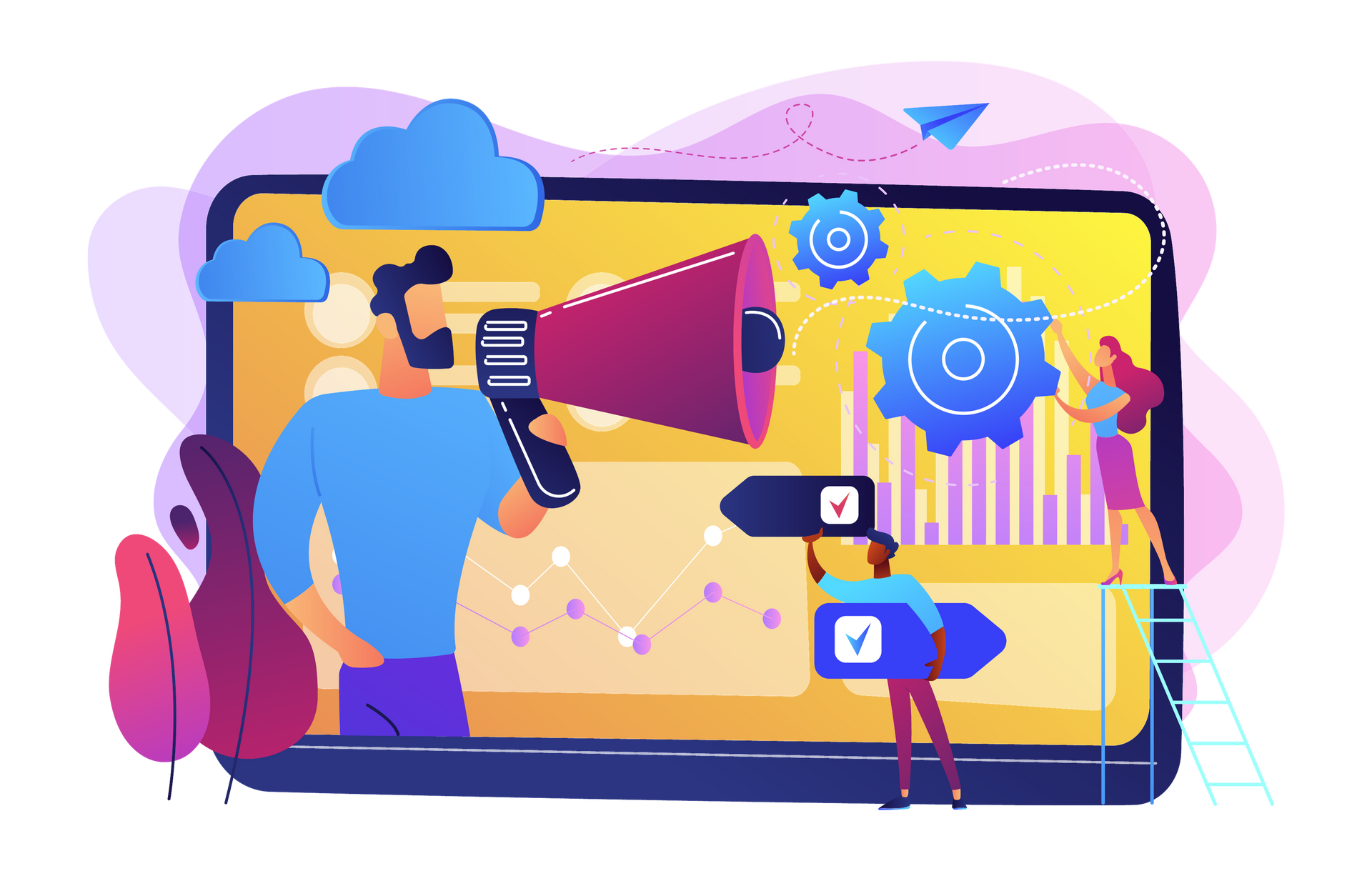 Vector Illustration of Digital Marketing Campaign with Megaphone