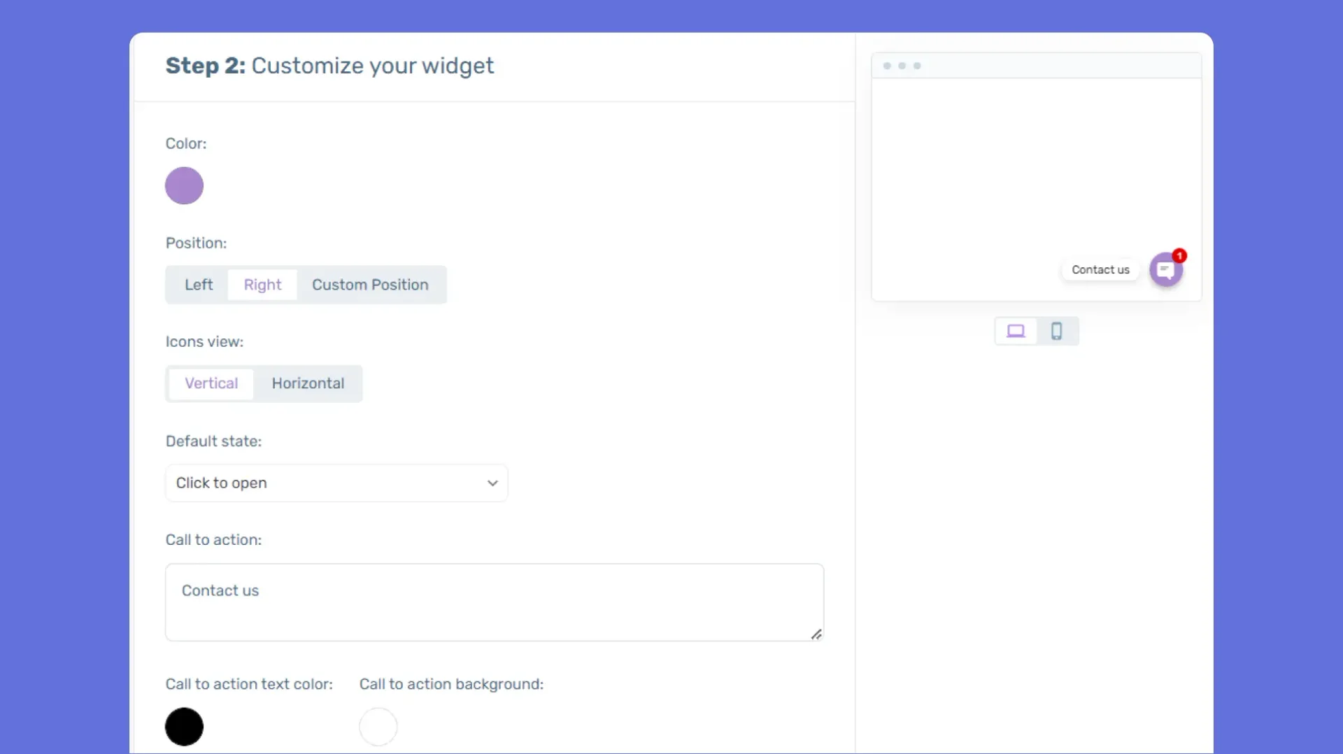 Customisation dashboard for the Chaty widget, displaying colour and design options.