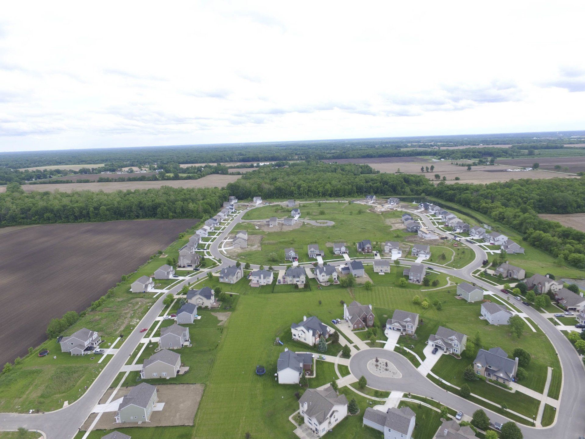 Drone shot of neighborhood