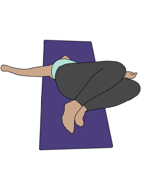 drawing of a lady exercising on her back with knees rolled to the side