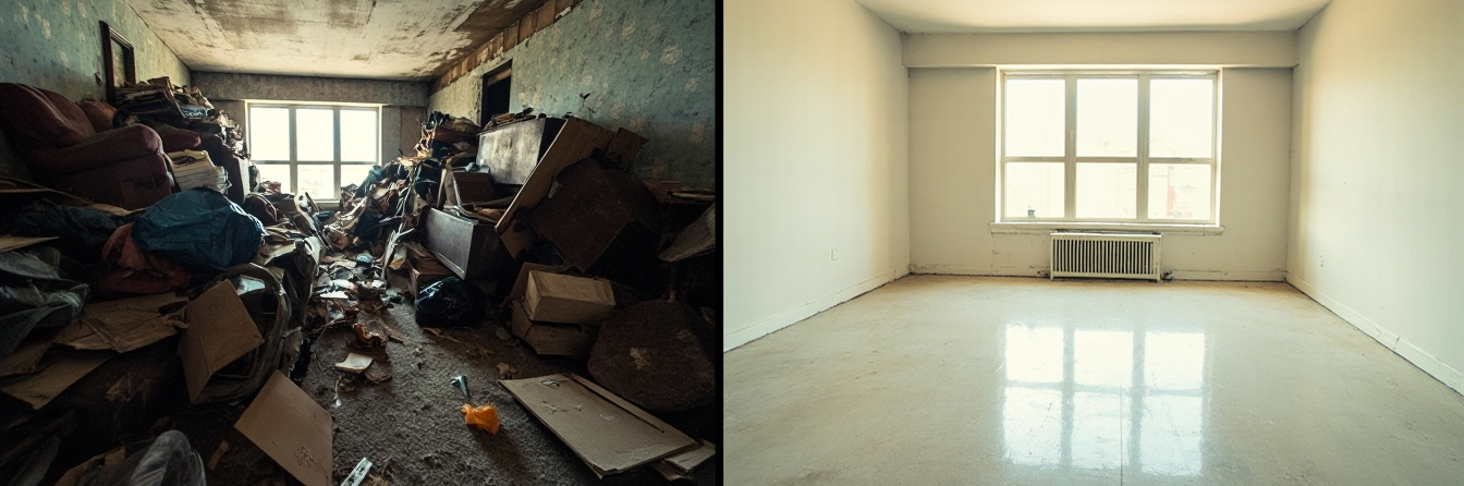 Vor und nach einer Entrümpelung Esslingen. Danach ist die Wohnung sauber.