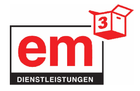 Ein rot-weißes Logo für ein Unternehmen namens em