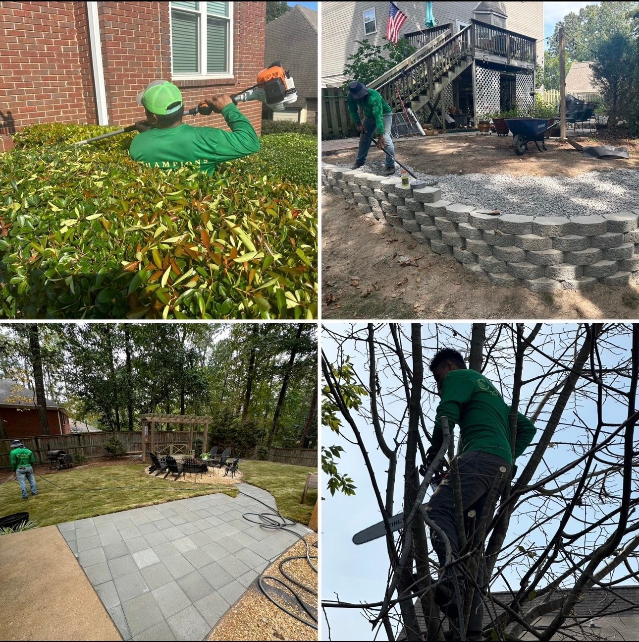 Champions Landscaping services of rock installation, bush trimming, tree trimming and paver installation