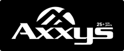 Un logo blanc sur fond noir pour axxys