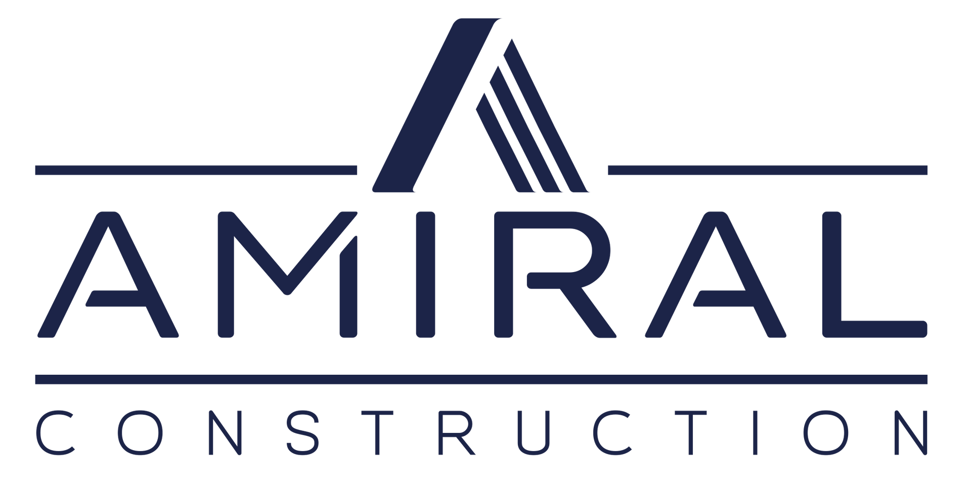 Le logo d'amiral construction est bleu et blanc.