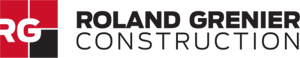 Le logo de roland grenier construction est rouge et noir.
