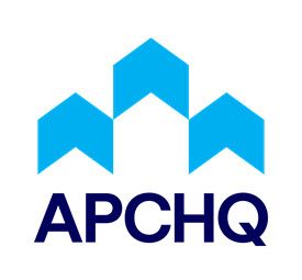 Un logo pour apchq avec trois flèches bleues sur fond blanc